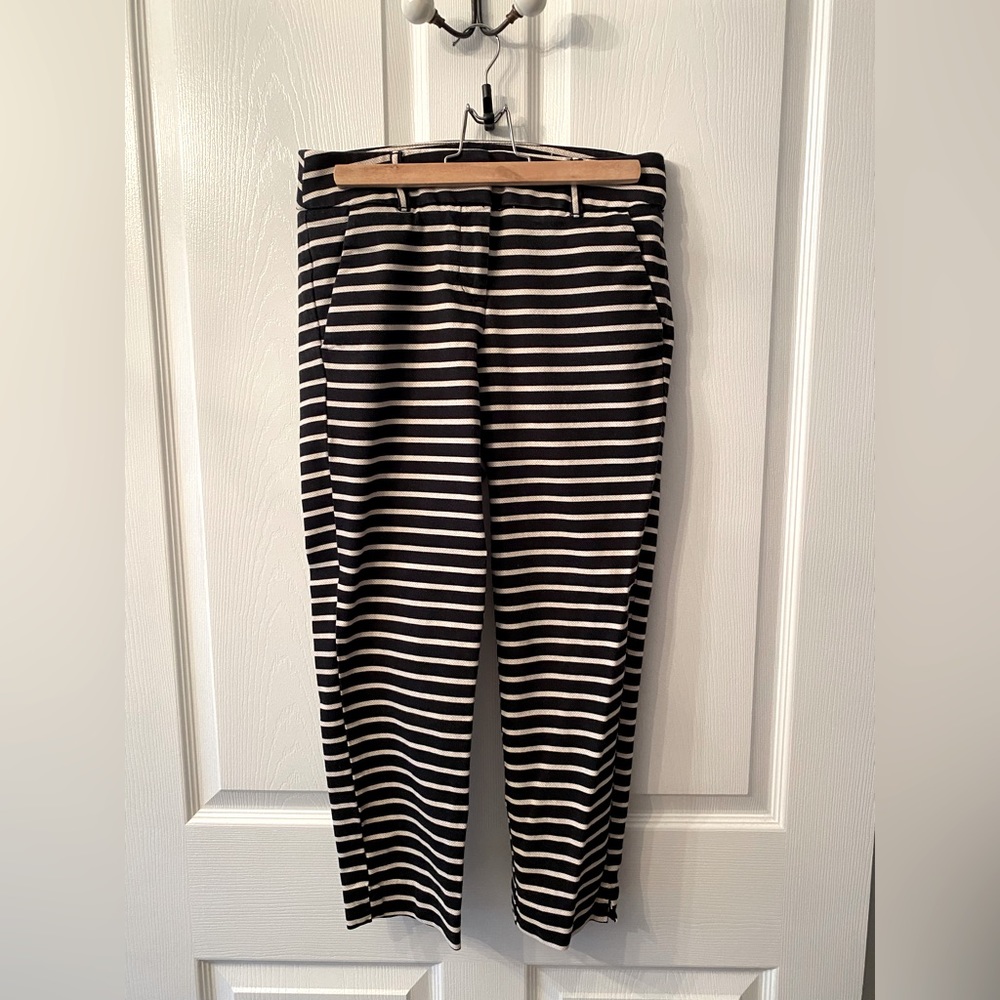 Loft navy blue and white striped work pants
